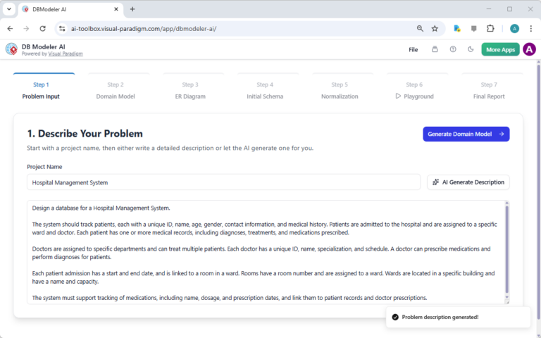 Arquitectura de una base de datos para un sistema de gestión hospitalaria utilizando DB Modeler AI