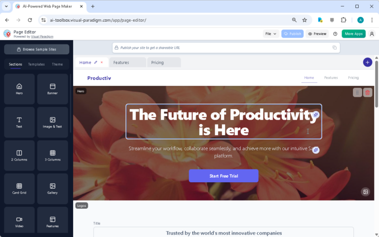 Créer un site web pour un produit SaaS en quelques minutes avec l’éditeur de pages alimenté par l’IA