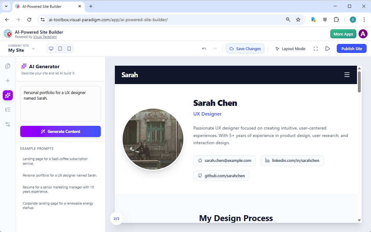 Tạo một bộ sưu tập UX cá nhân trong vài phút với công cụ xây dựng trang web được hỗ trợ bởi AI