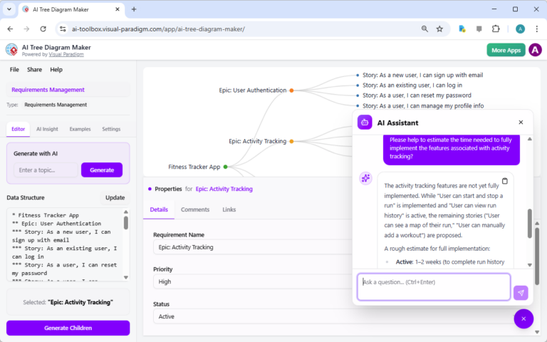 Accelerating Fitness App Development: Intelligent Requirements Management with AI Tree Diagram Maker